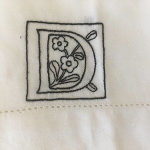 New Hand Embroidered Monogram Letter “D” White  Letter Standard Pillowcase Qty 2